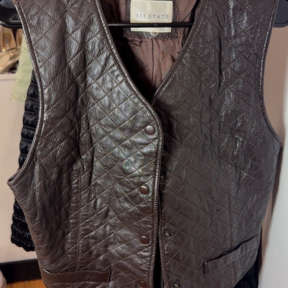 111 State Women's Quilted Leather Vest - Dark Brown